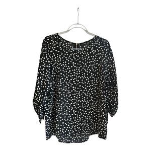 Papermoon Womens L Blouse Black White 3/4 Elastic/Tie Sleeves Expose Gold Zip